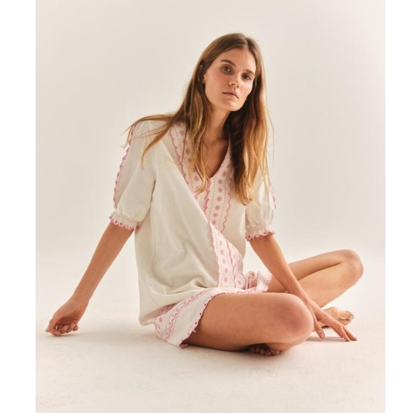Cartolina Dress Bianca Mini Pink Trim In White